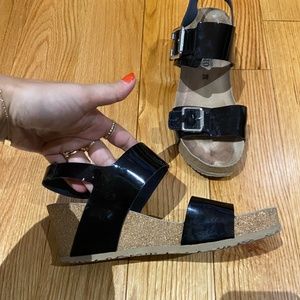 Mephisto Black Wedge Sandals Size 38 EU